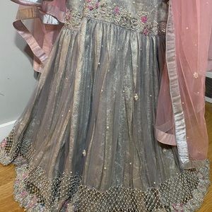 Silver and Pink sharara embroidered suit